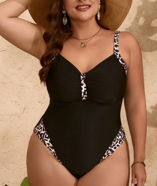 Black and Leopard One-piece Swimsuit