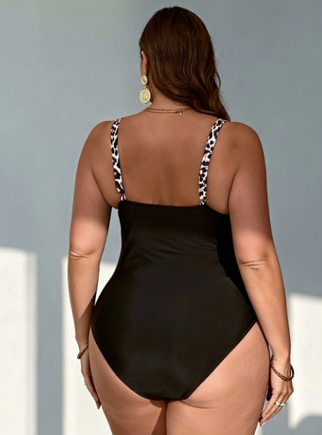 Black and Leopard One-piece Swimsuit